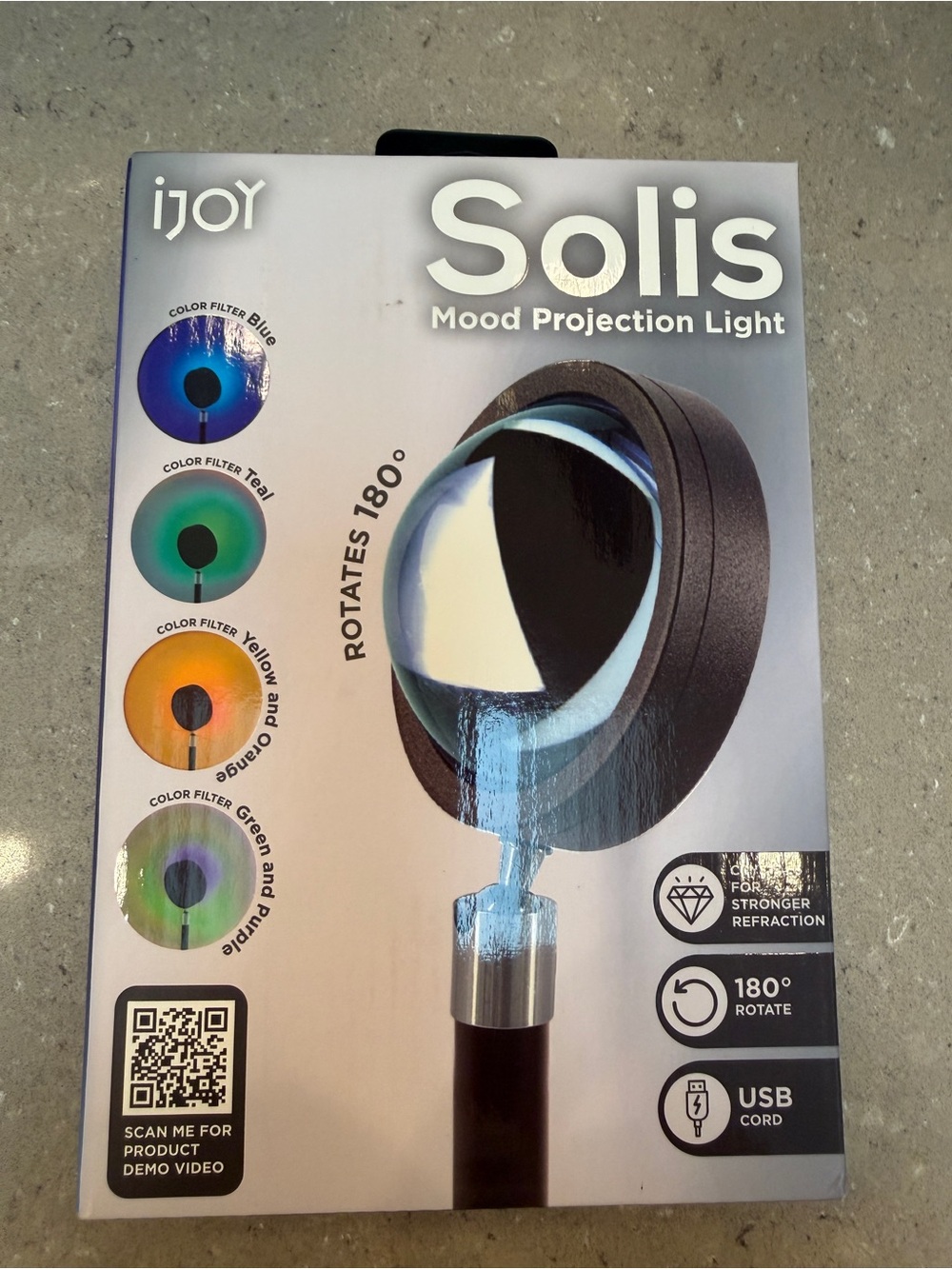 NWT iJoy Mood Projection Light:Black wiBlue/Teal/Yellow/Green Filters w USB cord